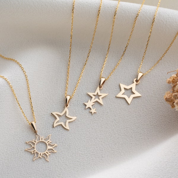 14K Solid Gold Star Necklace • 14K Real Gold Sun Necklace • Dainty Star Necklace • Solid Gold Starfish Necklace • Gift For Her •Gift For Mom