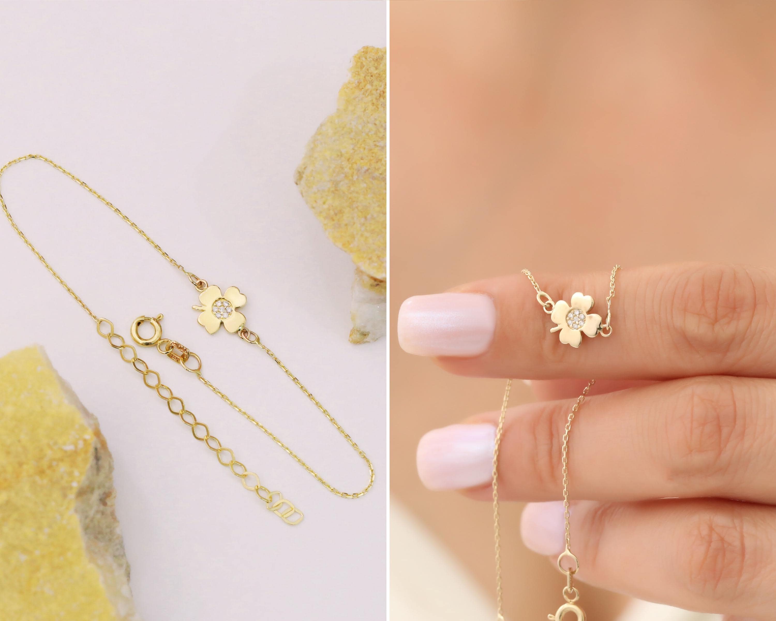 MisFun Kleeblatt Armband 18k Vergoldet - Vierblättriges Glücksarmband Für Frauen