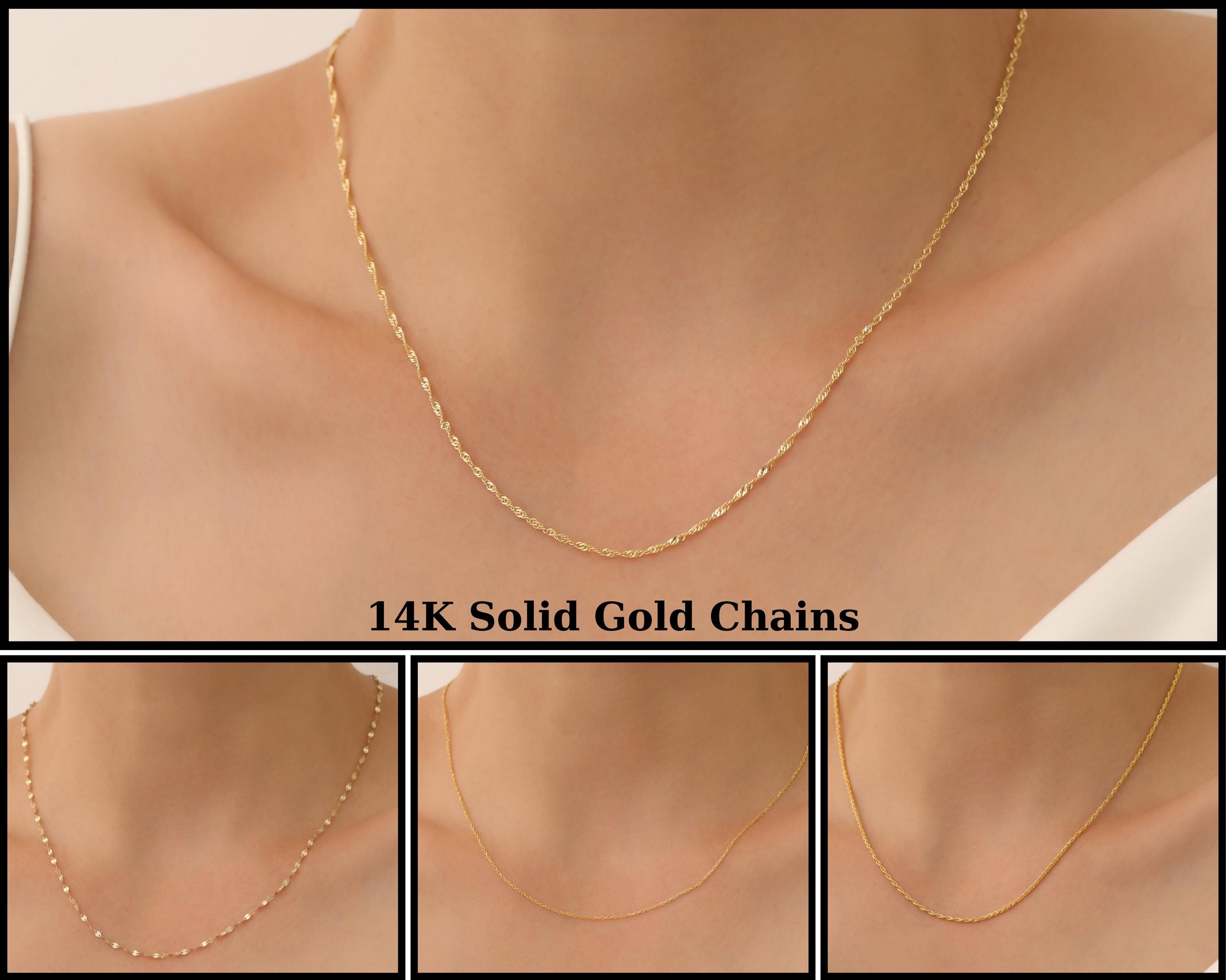 14K Solid Gold Twist Chain Necklace, Real Gold Rope Chain