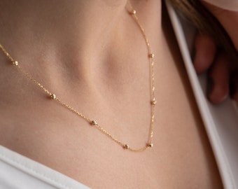 14K Solid Gold Ball Chain Necklace • 14K Real Gold Tiny Bead Chain Necklace •  Layering Ball Chain Necklace • Bridal Necklace • Gift For Her