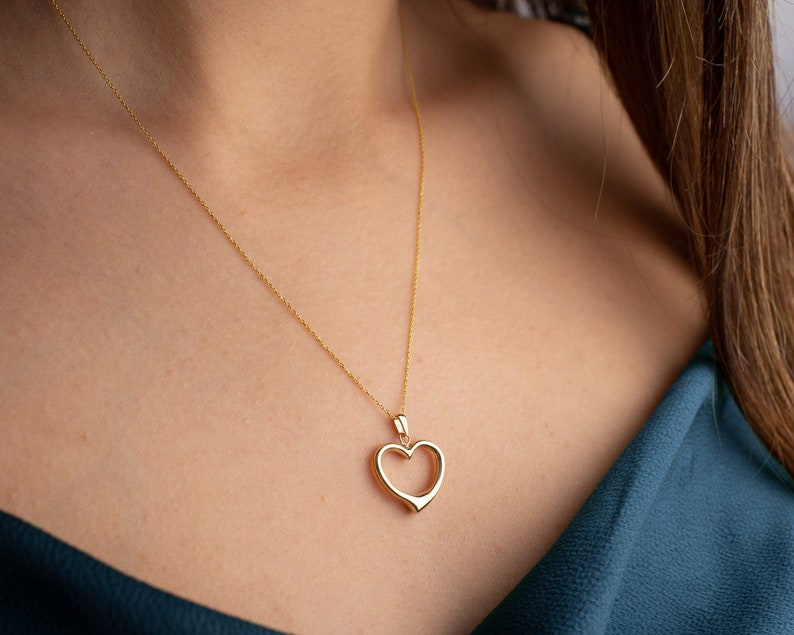 14K Solid Heart Necklace 14K Real Love Necklace Dainty Heart Shaped