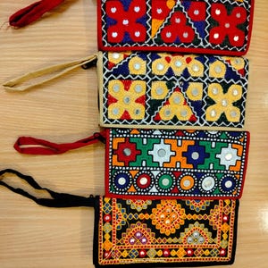 Set of Four - Handcrafted Ladies Wallet with Sindhi traditional Embroidered Zip Pull (Purse for Women)