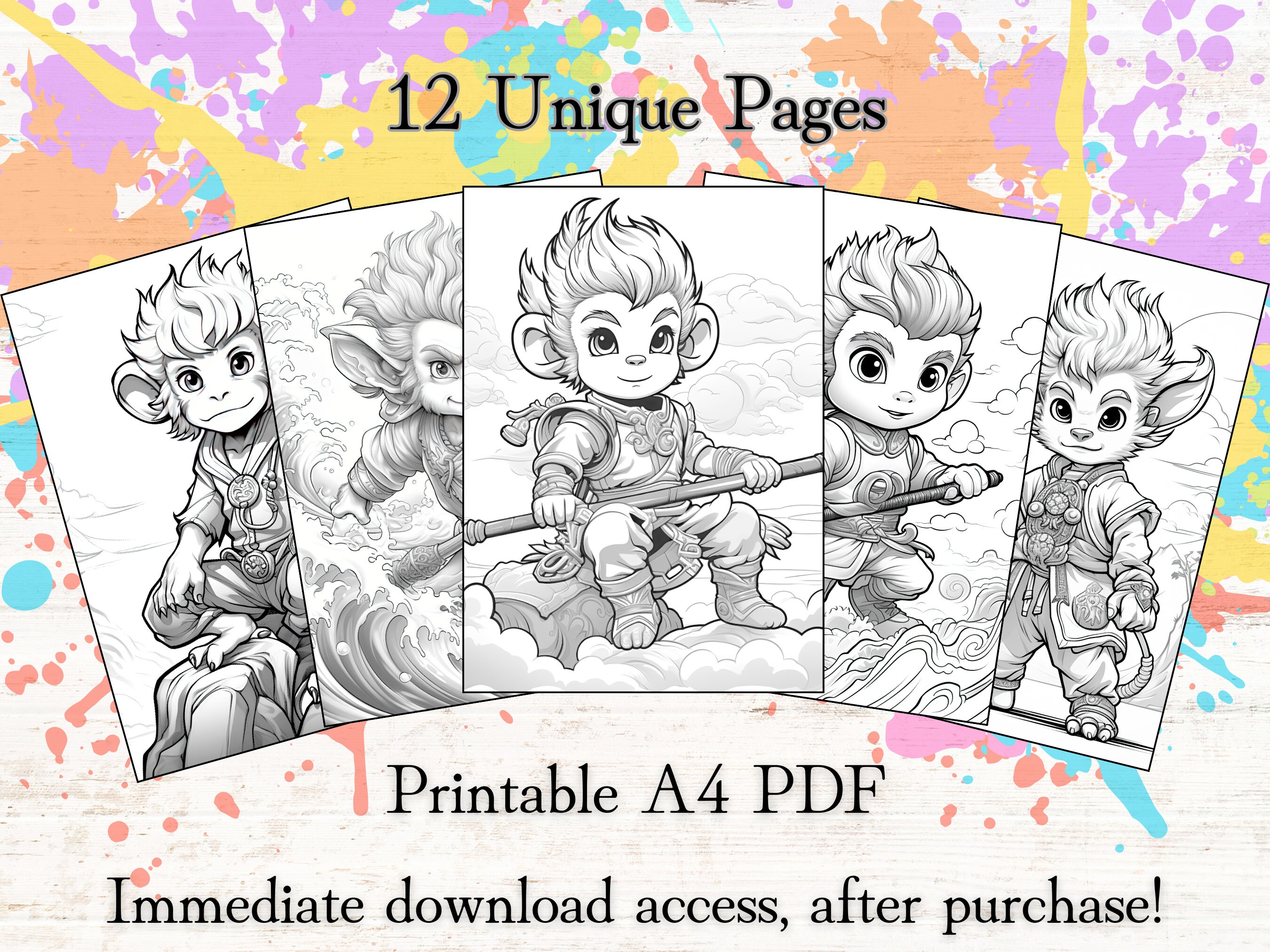 13 Monkey King Inspired Coloring Pages | Printable PDF A4 | Fun ...
