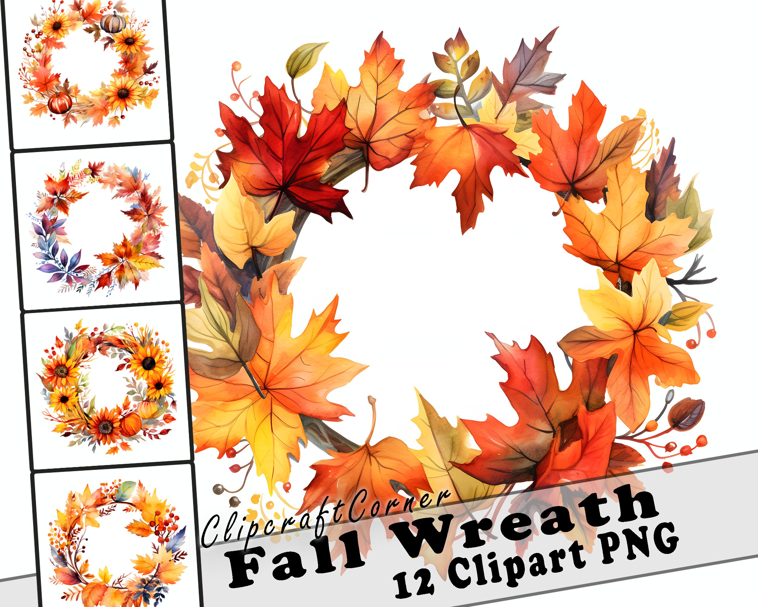 12 Fall Wreath Flowers Clipart PNG | Watercolor Wildflowers Floral ...