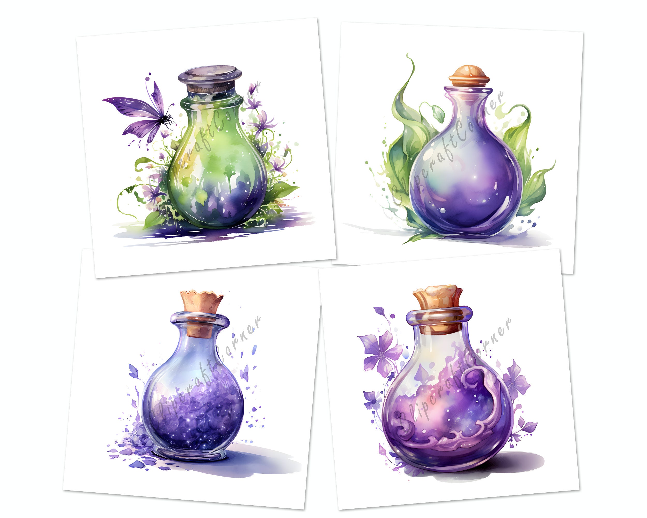 12 Pixie Potion Clipart PNG Fairytale Bundle | Magical Watercolor ...