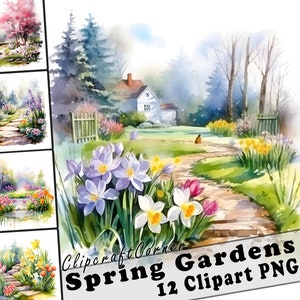 12 Pacote PNG de clipart de jardim de primavera | Aquarela Primavera Jardim Clipart PNG | Arte de clipart de Cottagecore | 3512