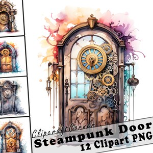 12 Steampunk Door Clipart PNG Bundle | Watercolor Steampunk Door Clipart PNG Art | Fantasy Clipart Artwork | 2017