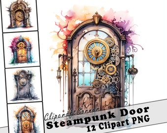 12 Steampunk Door Clipart PNG Bundle | Watercolor Steampunk Door Clipart PNG Art | Fantasy Clipart Artwork | 2017