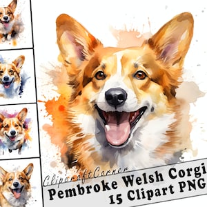 15 Pembroke Welsh Corgis Clipart PNG Bundle | Aquarell Hund Clipart PNG | 35