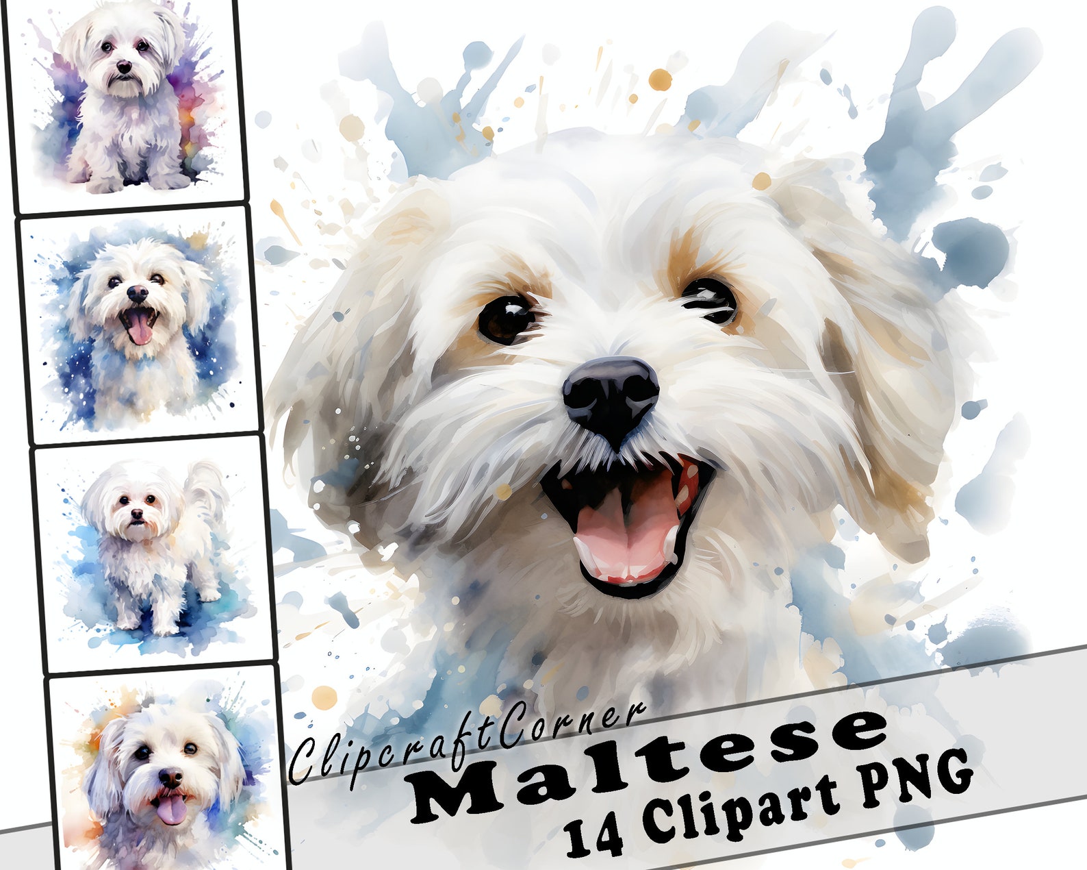 14 Maltese Clipart PNG Bundle | Watercolor Dog Clipart PNG | 11 - Etsy