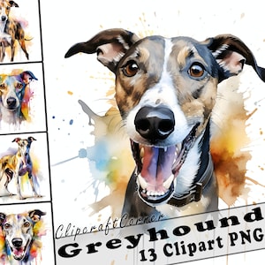 13 Greyhound Clipart PNG / Acquerello Greyhound Dogs Clipart Bundle PNG Art / 1