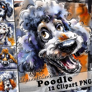 12 poedel clipart PNG grappige hond bundel | Aquarel hond karikatuur clipart PNG | Dierlijke clipart-illustraties | 126