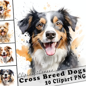 20 Cross Breed Dogs Clipart PNG Bundle | Watercolor Dog Clipart PNG | 79