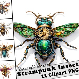 12 Steampunk Insect Clipart PNG Animal Bundle | Watercolor Steampunk Insect Clipart PNG Art | Animal Artwork | 2012