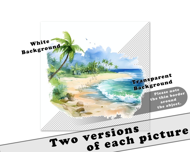 12 Tropical Beach Clipart PNG Bundle | Tropical Seashore Watercolor ...