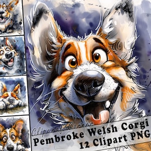 12 Pembroke Welsh Corgis Clipart PNG Lustiger Hund Bundle | Aquarell Hund Karikatur Clipart PNG | Tier Clipart Bild | 135