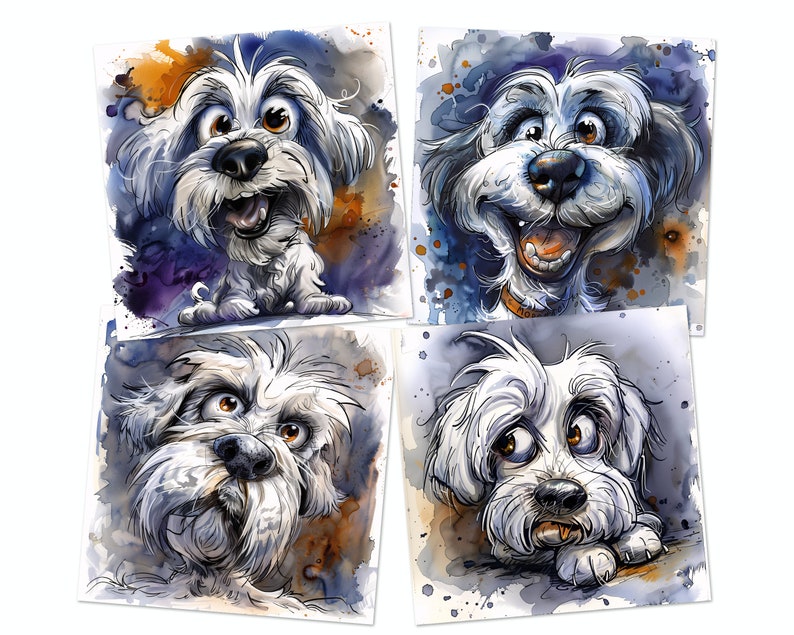 12 Maltese Clipart PNG Funny Dog Bundle | Watercolor Dog Caricature ...