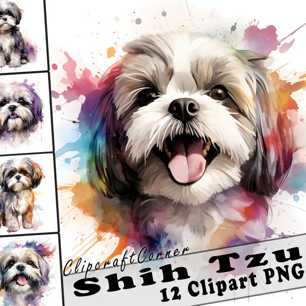 12 Shih Tzu Clipart PNG Bundle | Watercolor Dog Clipart PNG | 5