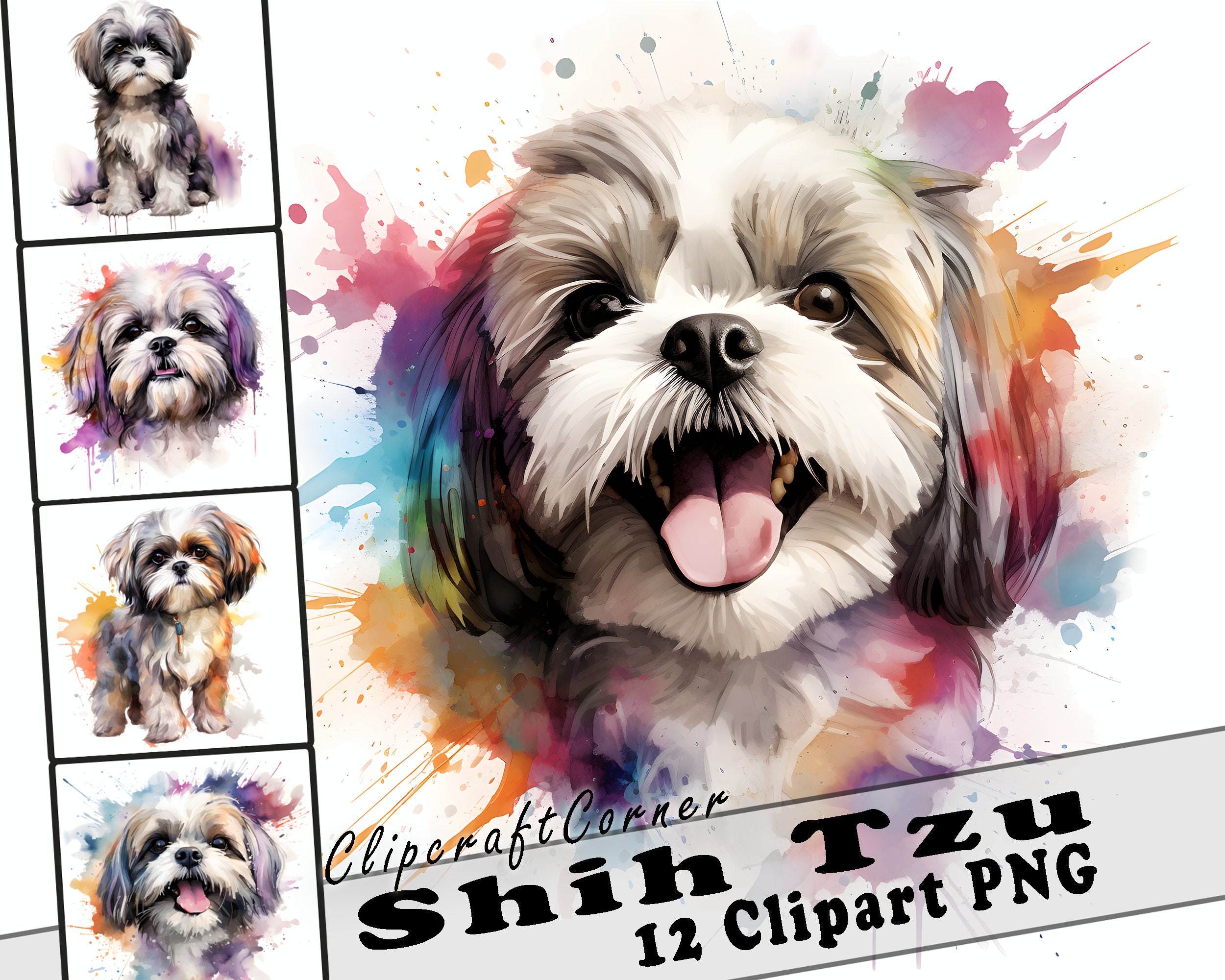 12 Shih Tzu Clipart PNG Bundle | Watercolor Dog Clipart PNG | 5 - Etsy