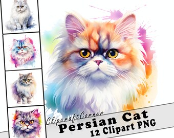 12 Ragamuffin Cat Clipart PNG Bundle | Cute Watercolor Cat Clipart PNG ...