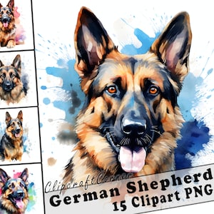15 German Shepherd Clipart PNG Bundle | Watercolor Dog Clipart PNG | 17