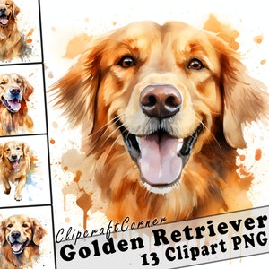 13 Golden Retriever Clipart PNG Bundle | Aquarell Hund PNG Clipart | 9