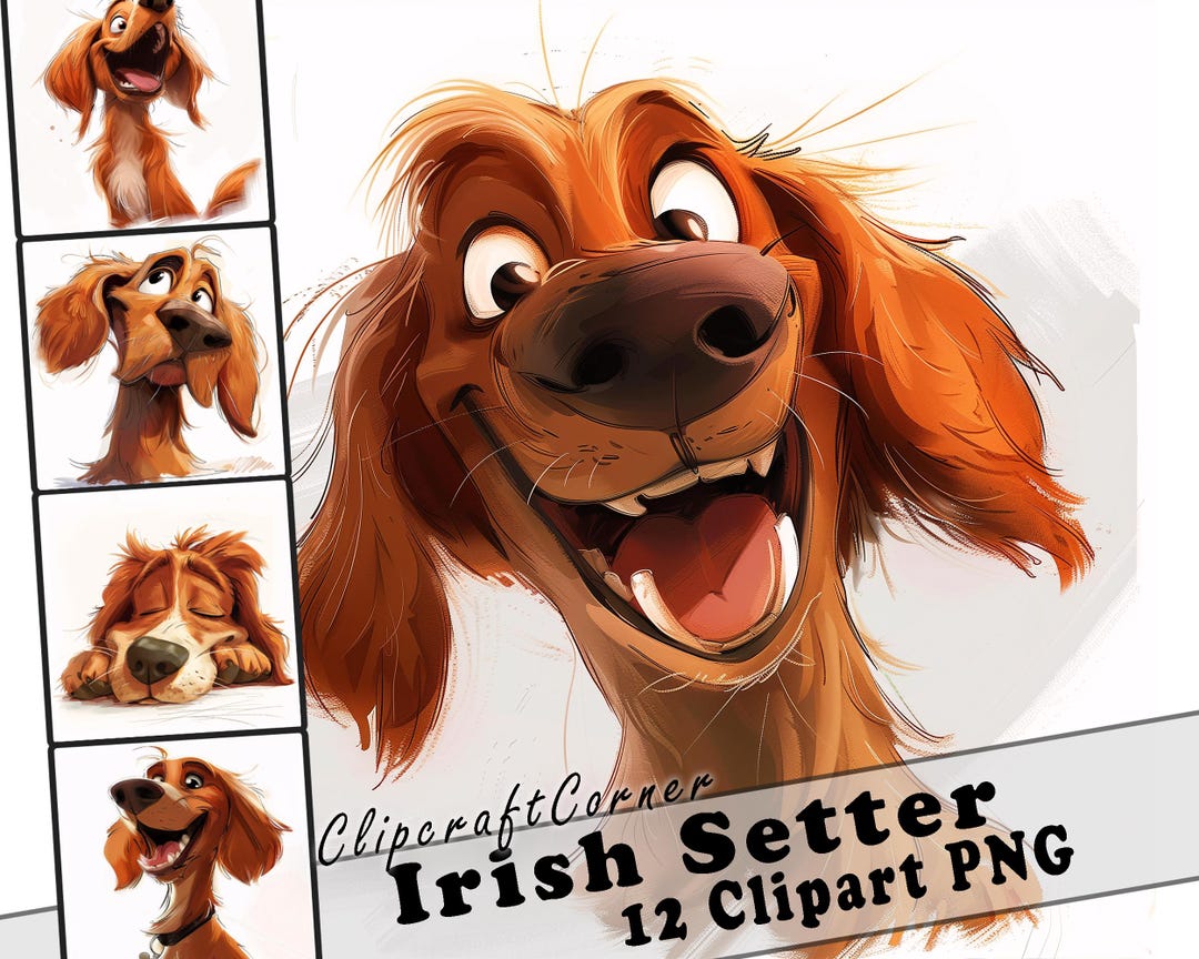 12 Irish Setter Clipart PNG Funny Dog Bundle | Watercolor Dog Cartoon ...