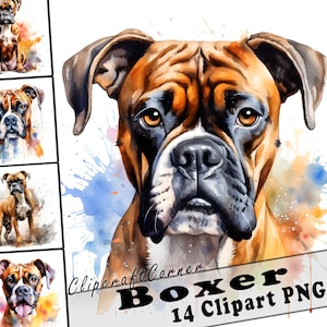 14 Boxer Clipart PNG Bundle | Watercolor Dog Clipart PNG | 8