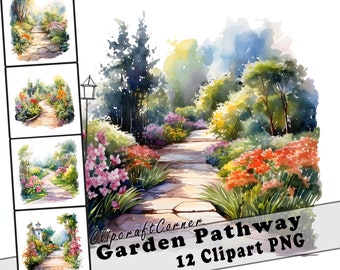 12 Garden Pathway Clipart PNG Bundle | Watercolor Pathway Clipart PNG | Cottagecore Clipart Artwork | 3522