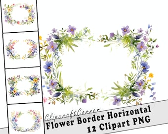 12 Wildflower Frame Clipart PNG | Wild Flower Watercolor Floral Border Clipart PNG | 3022