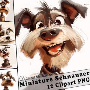 12 Zwergschnauzer Clipart PNG Bundle | Aquarell Hund Cartoon Clipart PNG | Tier Clipart Bild | 212