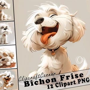 12 Bichon Frise Clipart PNG Funny Dog Bundle | Watercolor Dog Cartoon Clipart PNG | Animal Clipart Artwork | 237