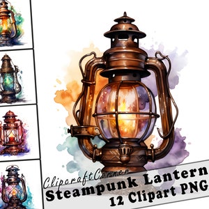 12 Steampunk Lantern Clipart PNG Bundle | Watercolor Steampunk Lantern Clipart PNG Art | Fantasy Clipart Artwork | 2016