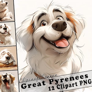 12 Great Pyrenees Clipart PNG Funny Dog Bundle | Watercolor Dog Cartoon Clipart PNG | Animal Clipart Artwork | 252