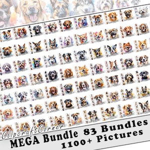 1100+ Mega Bundle de acuarela de perros Clipart PNG / Paquete de perros divertidos / 83 paquetes de acuarela de perros PNG / Ilustraciones de animales Clipart / 00000s