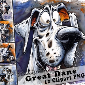 12 Great Dane Clipart PNG Funny Dog Bundle | Watercolor Dog Caricature Clipart PNG | Animal Clipart Artwork | 131