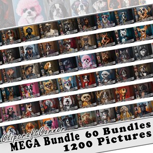 1200 Mega Bundle de perros musicales Clipart PNG / Paquete de perros divertidos / 60 paquetes de artistas caninos Clipart PNG / Ilustraciones de animales Clipart / 00300s