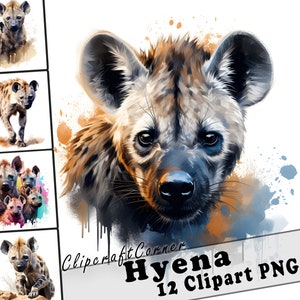 12 Hyena Clipart PNG Savannah Animal Bundle | Watercolor Hyena Clipart PNG | Savannah Animal Artwork | 6515