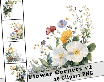 20 Wildflower Frame Corners Clipart PNG v2 | Wild Flower Watercolor Floral Border Clipart PNG | 3024
