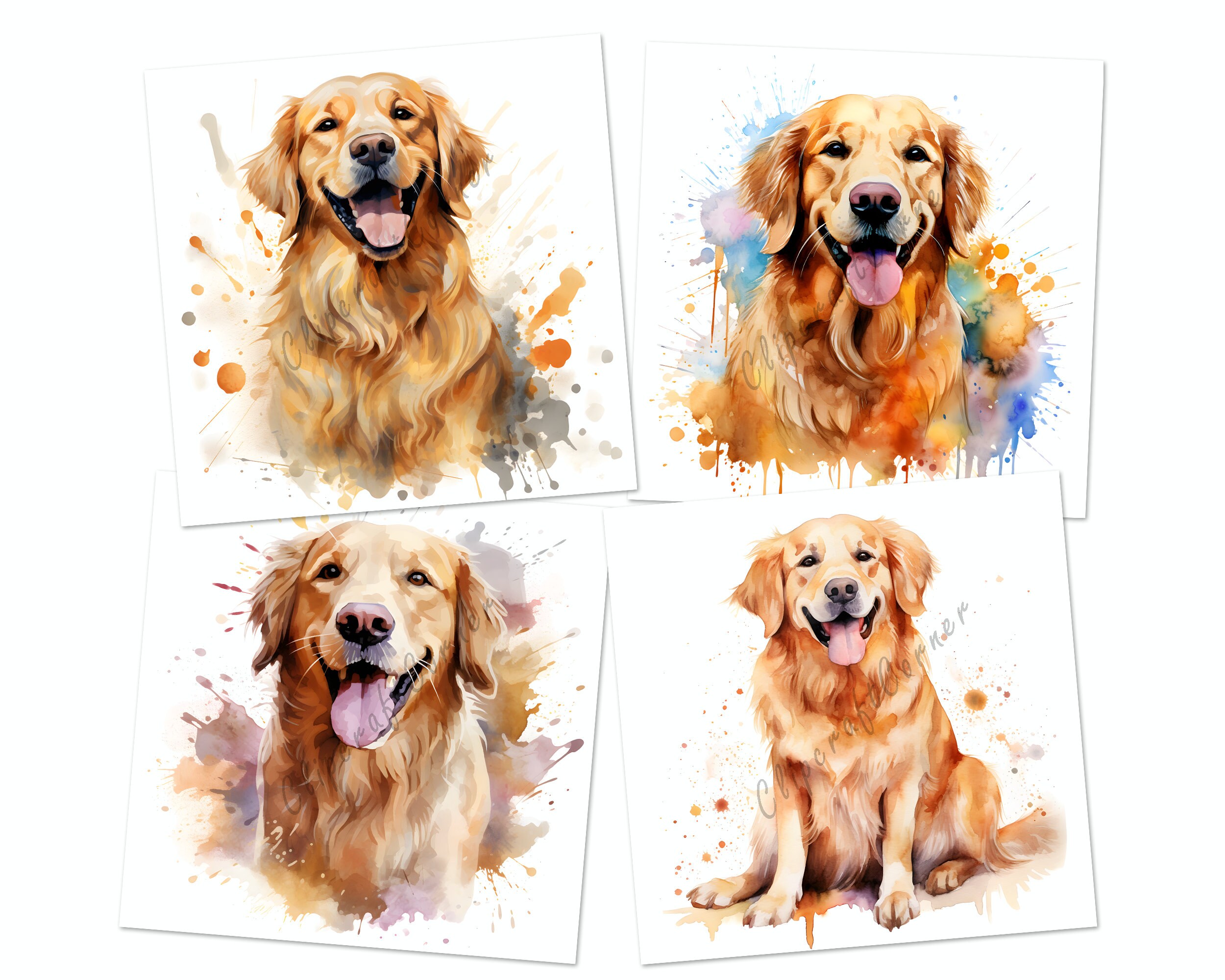 13 Golden Retriever Clipart PNG Bundle | Watercolor Dog PNG Clipart | 9 ...