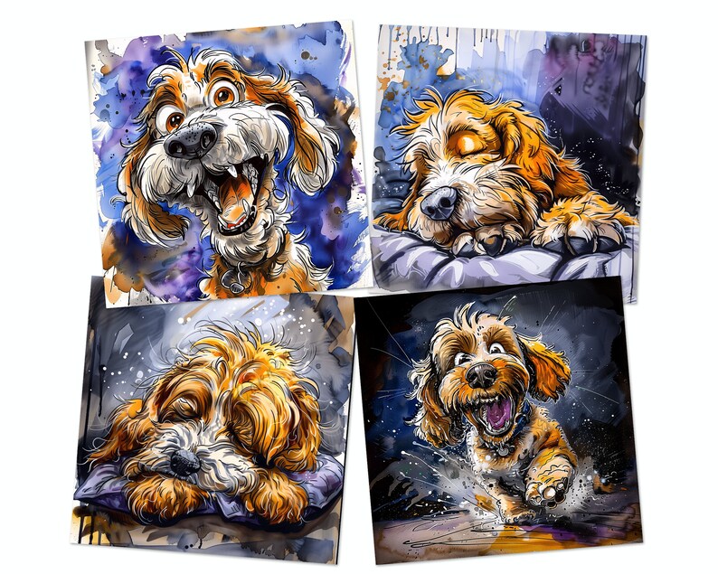 12 Cockapoo Clipart PNG Funny Dog Bundle Watercolor Dog Caricature ...