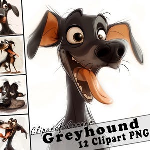 12 Greyhound Clipart PNG Funny Dog Bundle | Watercolor Dog Cartoon Clipart PNG | Animal Clipart Artwork | 259