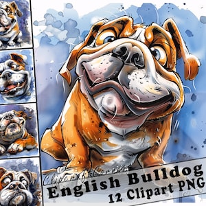 12 English Bulldog Clipart PNG Funny Dog Bundle | Watercolor Dog Caricature Clipart PNG | Animal Clipart Artwork | 139