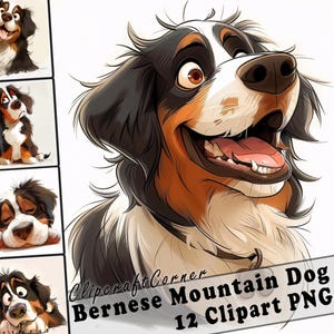 12 Berner Sennenhund Clipart PNG lustiger Hund Bundle | Aquarell Hund Cartoon Clipart PNG | Tier Clipart Bild | 238