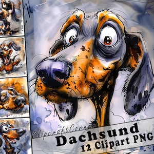 12 Dachsund Clipart PNG Bundle | Aquarell Hund Karikatur Clipart PNG | Tier Clipart Bild | 106
