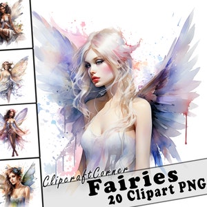 20 Fairy Clipart PNG Fairytale Bundle | Magical Watercolor Fantasy Fairies Clipart PNG | Mystical Clipart Artwork | 1501