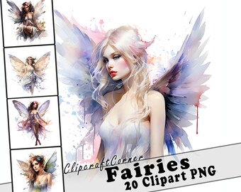 20 Fairy Clipart PNG Fairytale Bundle | Magical Watercolor Fantasy Fairies Clipart PNG | Mystical Clipart Artwork | 1501