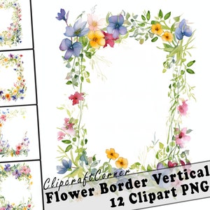 12 Wildflower Frame Clipart PNG / Wild Flower Acquerello Floral Border Clipart PNG / 3021