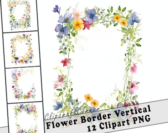 12 Wildflower Frame Clipart PNG | Wild Flower Watercolor Floral Border Clipart PNG | 3021