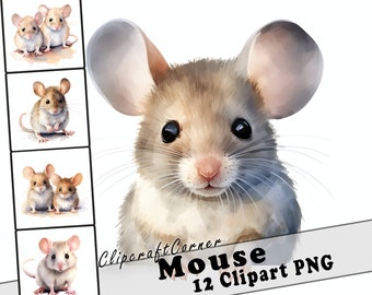 12 Wald Tiere Bundle als Bundle | Aquarell Maus Clipart PNG | Waldtier Kunstwerk | 7015